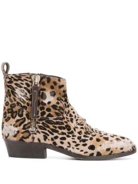 GOLDEN GOOSE VIAND TEXAN ANKLE BOOTS IN ANIMALIER PONY SKIN IN BEIGE